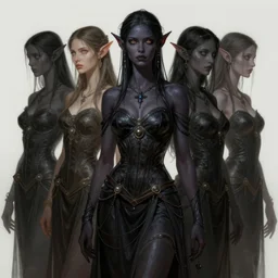 Dark Elf women, highly detailed, digital painting, artstation, concept art, smooth, sharp focus, illustration, ArtStation, art by artgerm and greg rutkowski and alphonse mucha and J. C. Leyendecker and Edmund Blair Leighton and Katsuhiro Otomo and Geof Darrow and Phil hale and Ashley wood and Ilya repin and Charlie Bowater