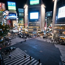 a night photo of sci - fi shibuya crossing. volumetric lighting, highly detailed.