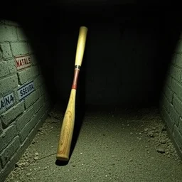 baseball bat in a corner of the old dark basement,
