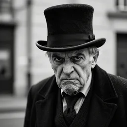 sinister Black and white Photography of a angry old man in a tophat