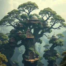 treehouses city built on the branches of yggdrasil, neofuturism architecture, digital painting, detailed, highly detailed, smooth, sharp focus, 3 d rendering, octane, unreal engine, digital, maya, award winning, trending on artstation