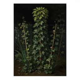 a painting of ivy in a garden at night, black background, a flemish baroque by jan van kessel the younger, intricate high detail masterpiece