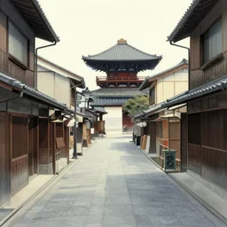 old street scene in japan hokusai