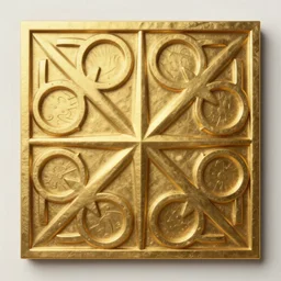 3d render of an abstract medieval pattern gold tile, symetrical
