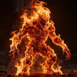 hyper realistic highly detailed terrifying creature only made of realistic fire. perfect fire texture. photography render.