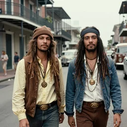 a street in new orleans with 2 hippy's in the year 1 9 7 1