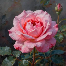 ink painting colorful pink rose by la fe