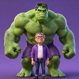 bill gates as the hulk, pixar artstyle, trending on artstation, macro, intricate, vibrant, digital painting, full body portrait, hd, cinematic, dramatic, ultra detailed, illustration, concept art, cinematic background, unreal engine 5, 8 k, 4 k