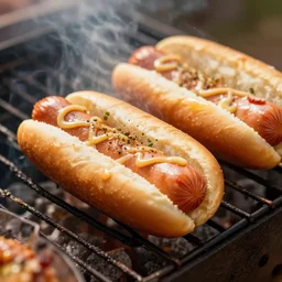 dslr food photo closeup of hot dogs cooking on a grill, 8 k, 8 5 mm f 1. 8