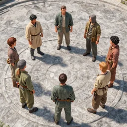 The group of the five adventurers stood around the circular stone in silence for a while, staring at it and each other. Then they looked down as one man on Dire.
