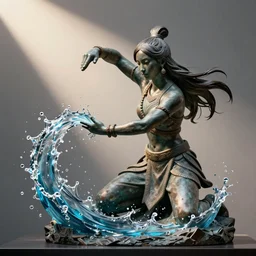 Sculpture of Katara from ATLA bending water, water tribe garment, by Michelangelo, photography, Sony A7III, 85mm f4