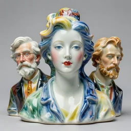 3 d full head and shoulders beautiful porcelain colourful woman by theodor seuss geisel and james jean, hyperrealistic 8 k, volumetric lighting - h 7 6 8