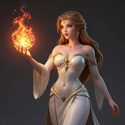 The sorceress, wearing a robe, casts a fire ball. Standing, she has tiny abdomen & insanely inflated hips body & insanely detailed face (eyes, mouth, hair) & insanely coherent arms (elbows, hands, 5 fingers). Realistic, sharp focus, 8k high definition, insanely detailed, intricate, elegant, smooth, sharp focus, illustration, ArtStation, art by 100% Hearthstone