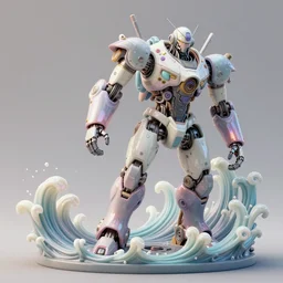 hyperdetailed , pastel wave , robotic cyberpunk sculpture, mechano, detailed, steampunk ,plastic look, pearlescent by Ernest Fuchs and Brian 'Chippy' Dugan ,hard-surface modelling , ZBrush , Modo, architectural render , trending on art station