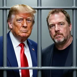 closeup portrait of donald trump and alex jones together in a jail cell, photograph, natural light, sharp, detailed face, magazine, press, photo, Steve McCurry, David Lazar, Canon, Nikon, focus