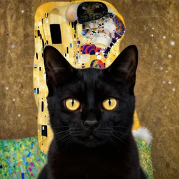 8 k uhd a black cat with golden eyes, portrait of elisabeth lederer by gustav klimt and ernst haeckel