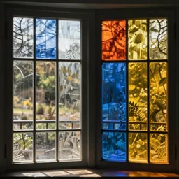colored glass panes in front of each other