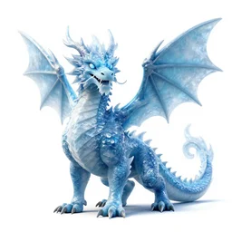 jovial ice dragon, high detail digital art, full body, standing, isolated on a pure white background, centered, whole figure in frame, sharp focus, studio lighting