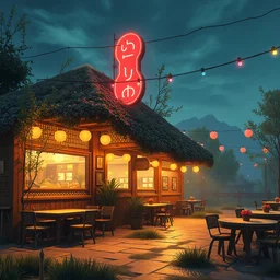 a wholesome animation key shot of a post apocalyptic 8 0's restaurant, covered by nature hipster vibes by studio ghibli, animation, sharp, rendered in unreal engine 5, focused, anime key art by greg rutkowski, bloom, dramatic lighting