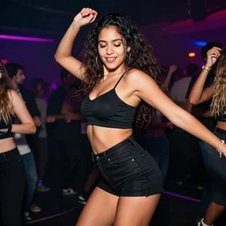 action photography, sexy woman dancing in night club, party