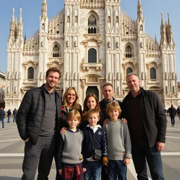 streaker family in piazza del duomo milano, by Edgar Maxence and Caravaggio and Michael Whelan and Louis le Brocquy artistic, intricate drawing, light brazen, realistic fantasy, extremely detailed and beautiful aesthetic face, establishing shot, 8k resolution, dramatic lighting