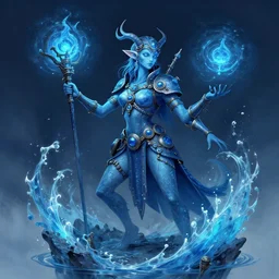 water elemental, steampunk, summon, high fantasy, blue monochromatic, digital painting, by rossdraws
