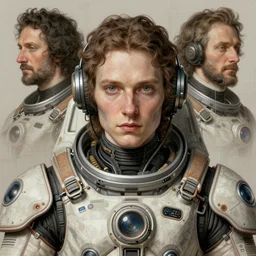 renaissance portrait cyberpunk battle space pilot, wearing space techwear, detailed symmetrical close up portrait, intricate complexity, by takato yamamoto and by rembrandt,