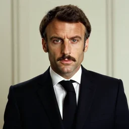 Emmanuel Macron wearing a mustache in American Psycho (1999)