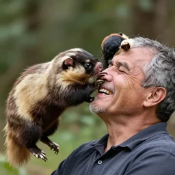 a weasel slapping an old man in the face, 4k, detailed,