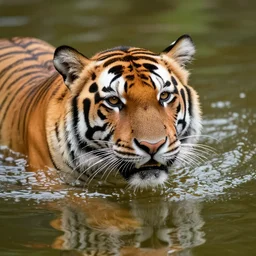 tiger swimming in honey, realistic