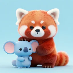 high quality 3 d render hyperrealist very cute pastel fluffy! red panda & kaola hybrid eating giant ice cream full body, vray smooth, in the style of detective pikachu, hannah yata charlie immer, very dramatic violet light, low angle, uhd 8 k, shallow depth or field