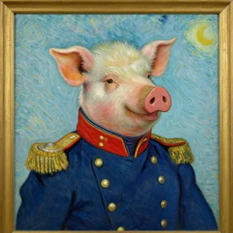 a painting of a pig headed general wearing uniform, in the stlye of vincent van gogh,