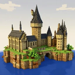 Hogwarts in Minecraft. Castle made of Minecraft blocks