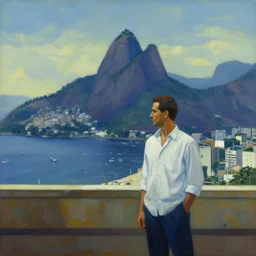 rio de janeiro painted by edward hopper, cinematic, character looking away