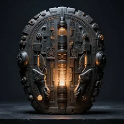 ancient technology relic with glowing parts in the dark, by fenton, joe