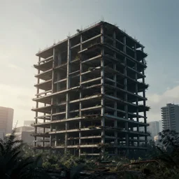 unfinished building by le corbusier, darkacademia otherworldly apocalyptic biopunk morning sun synthwave vice city forest neon signs meadow at night studio ghibli rainforest bioshock alien lake, archdaily, wallpaper, highly detailed, trending on artstation.