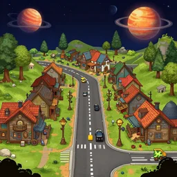 on main street in a small colony on a remote planet, from a space themed point and click 2 d graphic adventure game, art inspired by the tomb raider and steampunk and thomas kinkade
