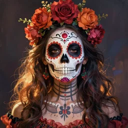 illustration of a sugar skull day of the dead girl, art by vladimir kush
