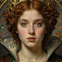 detailed realistic beautiful young medieval queen face portrait by jean delville, gustave dore, ernst haeckel and marco mazzoni, art nouveau, symbolist, visionary, gothic, pre - raphaelite. horizontal symmetry