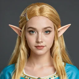 a masterpiece portrait photo of a beautiful young woman who looks like a manic pixie dream girl princess zelda, symmetrical face
