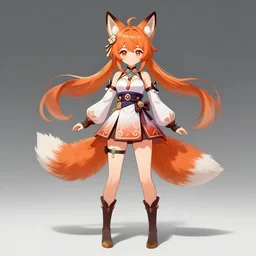 A beautiful fox lady, official Genshin Impact character concept, anime, kawaii, full-body portrait, by Artgerm and Sakimichan, professional character designer, trending on Artstation, highly detailed, cgsociety