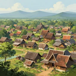 matte painting of a beautiful sukhothai village, digital art, trending on artstation