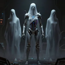 ghosts in the machine. haunted spirits of the dead. horror. cybernetic. science fiction unreal engine video game concept art.