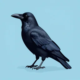 stylized drawing of a crow on a blue shaded background
