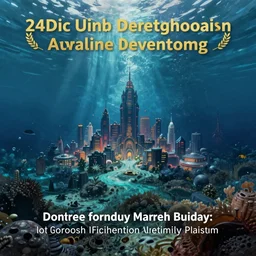 painting of the ocean floor with a city of an advanced undewater civilization in background