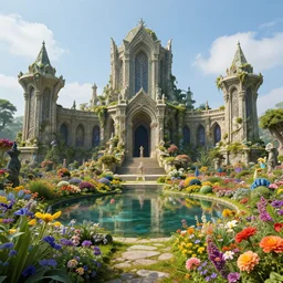 photography of a hyper realistic lost celtic elven temple in a magical fantasy garden, lake, colorful flowers, epic scale, insanely complex, hyperdetailed, sharp focus, hyper realism, artstation, cgsociety, 8 k, bright colors, by takato yamamoto caspar friedrich, albert bierstadt, james gurney, unreal engine 5