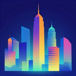 geometric art of a city, made entirely from gradients, colorful, vector graphics
