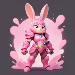 cartoony, happy Greg Manchess portrait painting of a rabbit woman character from overwatch, armor, pink color scheme design, full shot, asymmetrical, splashscreen, Organic Painting, sunny day, Matte Painting, bold shapes, hard edges, cybernetic, moon in background, street art, trending on artstation, by Huang Guangjian and Gil Elvgren and Sachin Teng