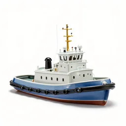 porcelain tugboat, studio product photography, isolated on a pure white background, centered, entire object in frame, sharp focus, soft studio lighting