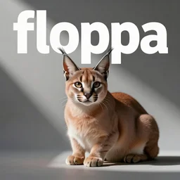 album cover design for a band called'floppa ', with fluffy caracal on it